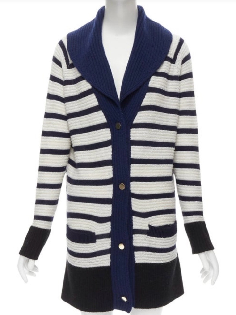 The Row Navy and Cream Striped Shawl Collar Cardigan - Picture 2 of 9
